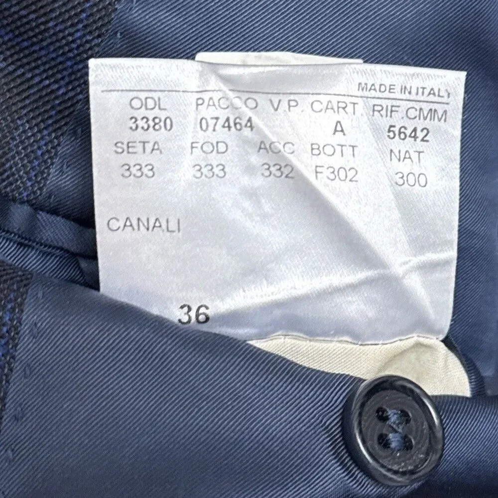 Canali 1934 Mens Suit Jacket 44R Navy Blue Twill Wool Silk Blend Checks L13290
